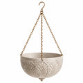 Jardinière suspendue diamètre 30 cm en céramique beige avec chaînes métalliques pour plantes style décoratif