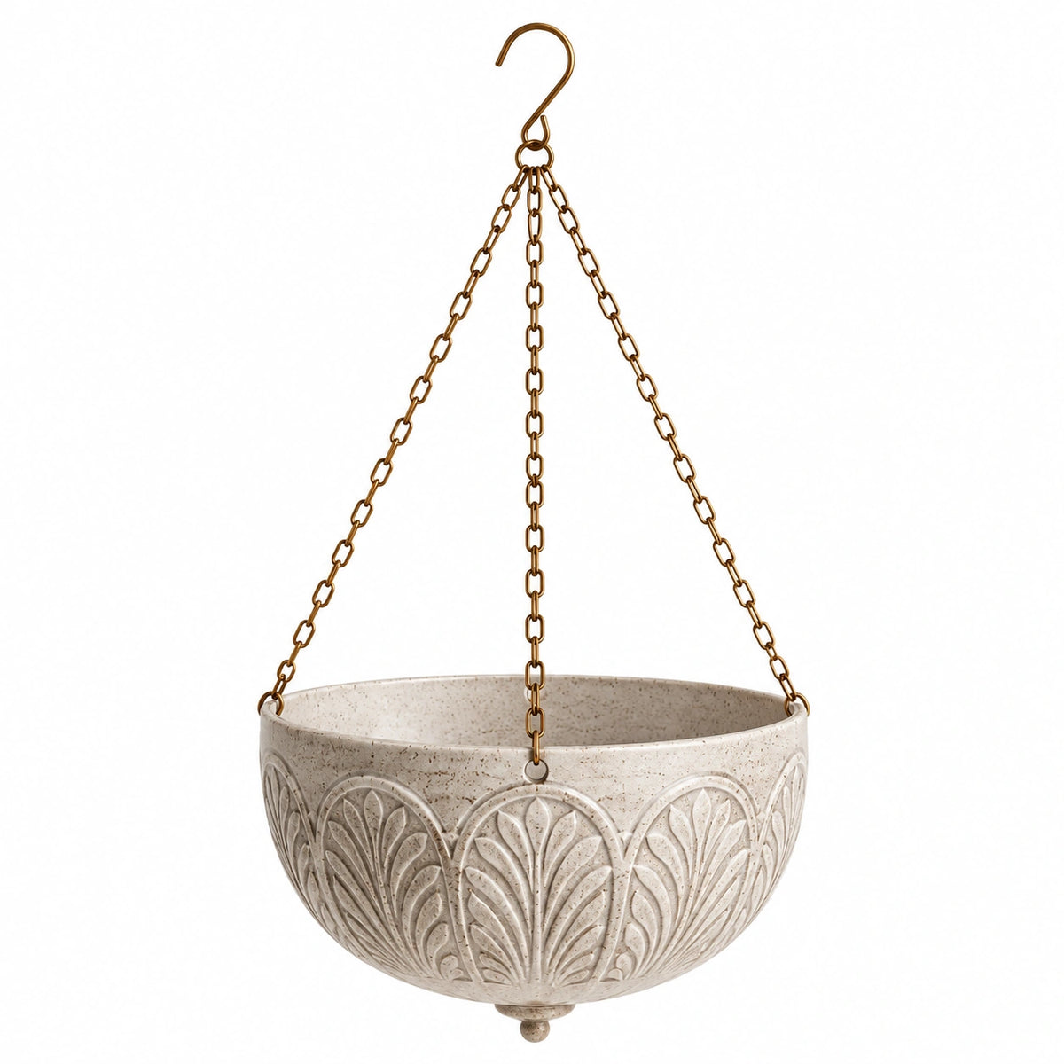 Jardinière suspendue diamètre 30 cm en céramique beige avec chaînes métalliques pour plantes style décoratif