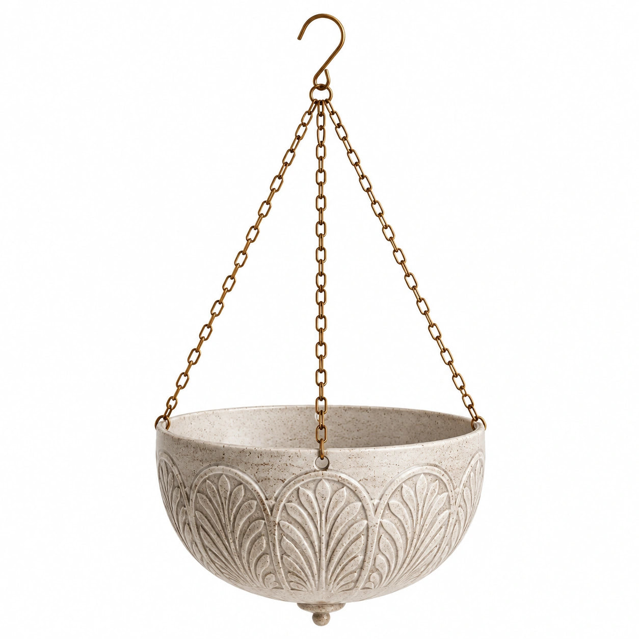 Jardinière suspendue diamètre 30 cm en céramique beige avec chaînes métalliques pour plantes style décoratif