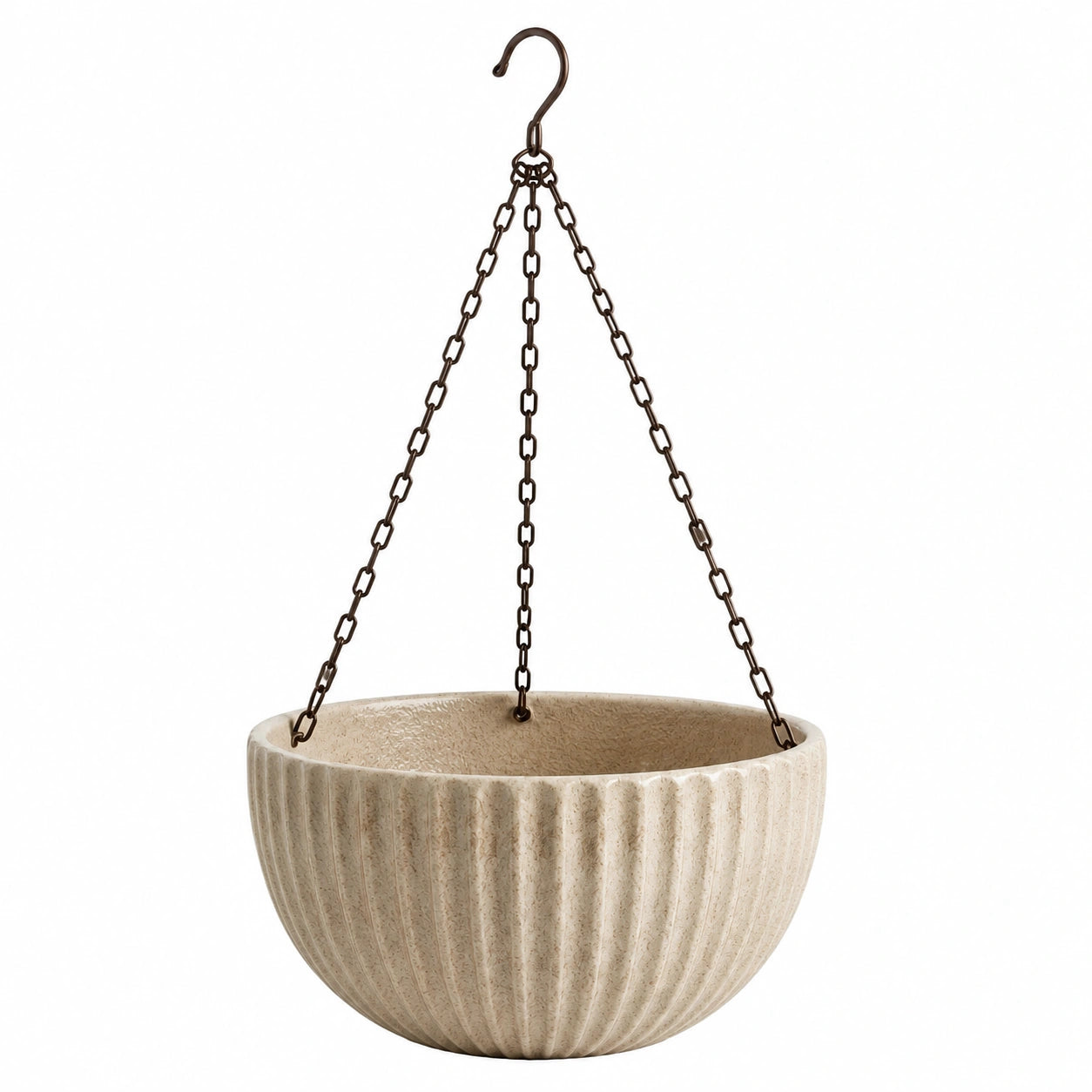 Pot de fleurs suspendu Ø 30 cm en céramique beige avec chaînes métalliques pour intérieur et extérieur