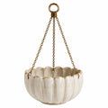 Pot de fleurs suspendu diamètre 20 cm en céramique blanc crème avec chaînes métalliques pour intérieur