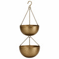 Jardinière suspendue 2 niveaux Ø 25 cm en métal doré martelé pour plantes style décoratif
