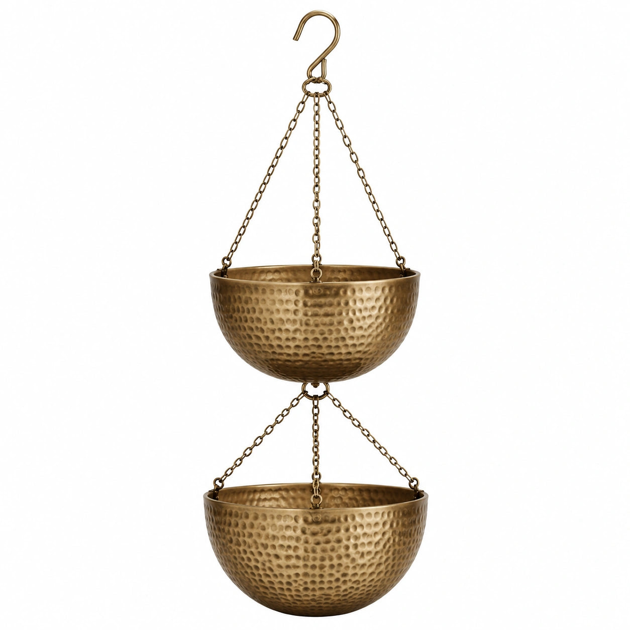 Jardinière suspendue 2 niveaux Ø 25 cm en métal doré martelé pour plantes style décoratif