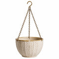 Pot de fleurs suspendu diamètre 20 cm en céramique beige avec chaînes métalliques style relief pour plantes