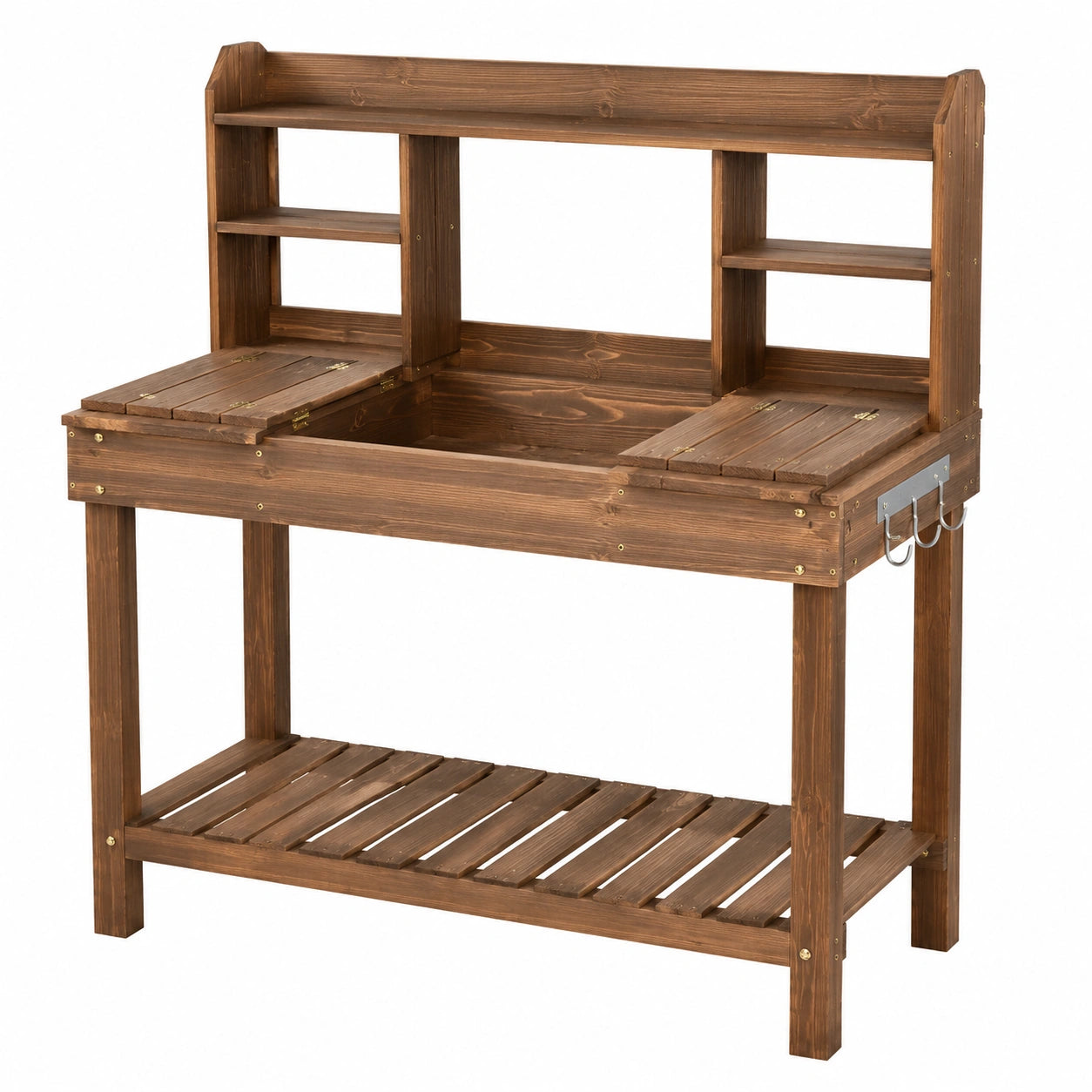 Table de rempotage 100 x 48 x 150 cm en bois brun avec étagères et plans rabattables