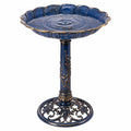 Bain d'oiseaux sur pied 50 cm métal bleu et doré décoratif pour jardin