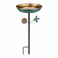 Bain d'oiseaux sur piquet diamètre 35 cm métal vert doré décor colibri pour jardin