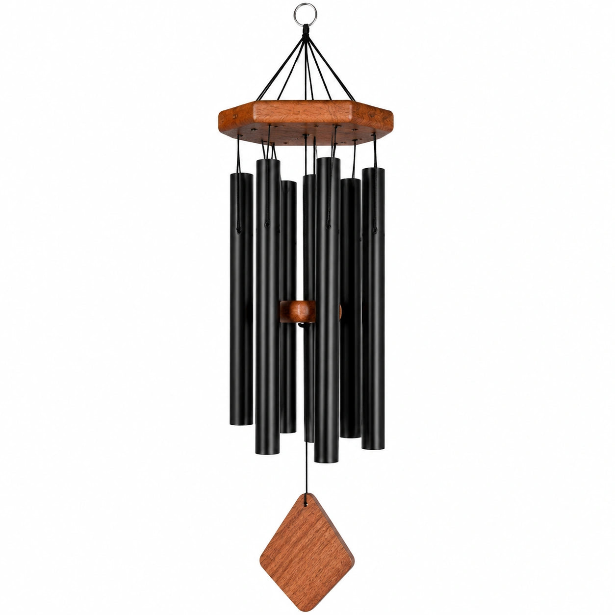 Carillon éolien 80 cm en métal noir et bois décoratif suspendu