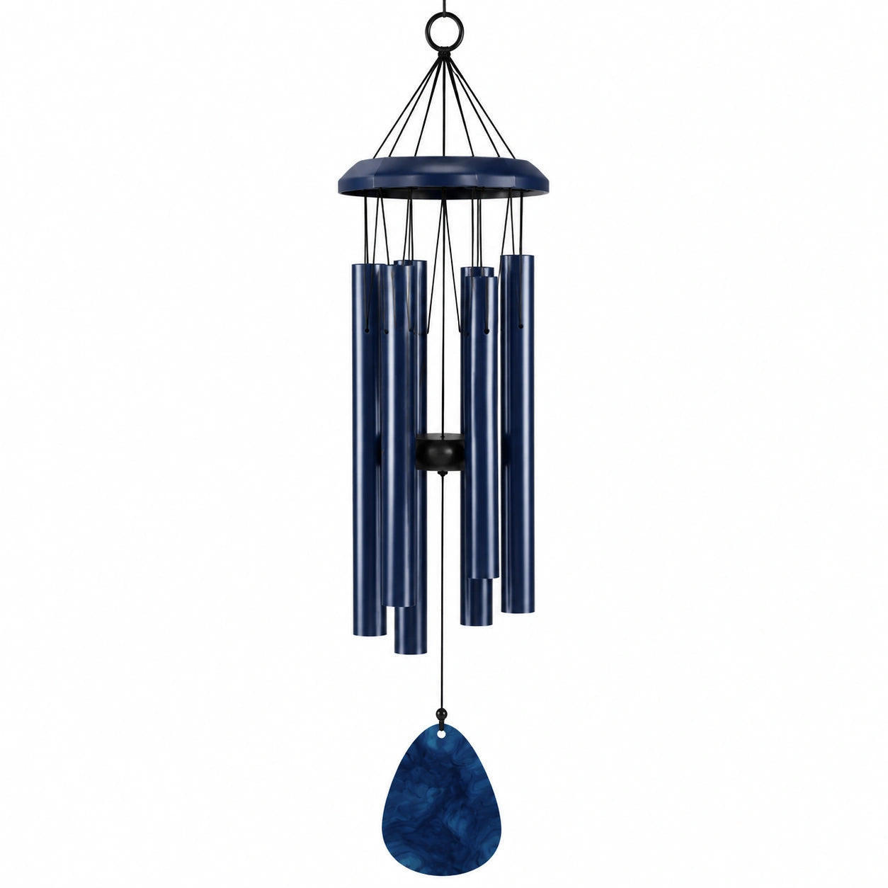 Carillon éolien 90 cm en métal bleu marine à suspendre style contemporain