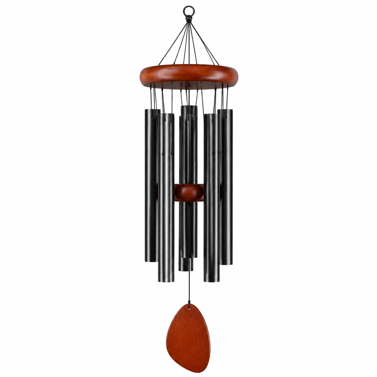 Carillon à vent 85 cm en aluminium et bois noir/marron suspendu décoratif