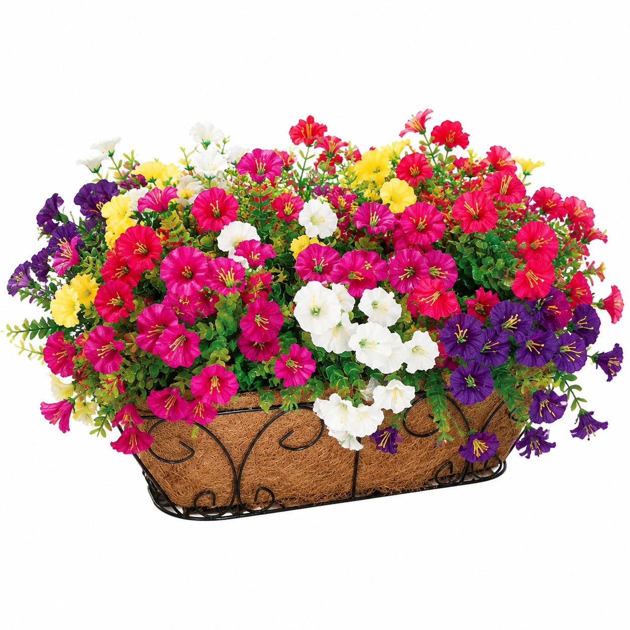 Jardinière de fleurs artificielles 55 × 25 × 45 cm polyester multicolore décoration intérieure style champêtre