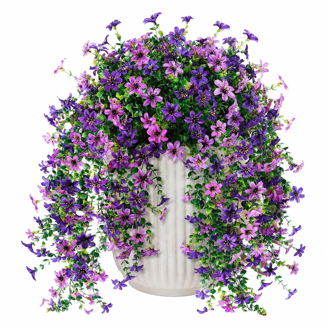 Plante artificielle en pot 70 cm fleurs violettes roses en polyester retombante pour intérieur