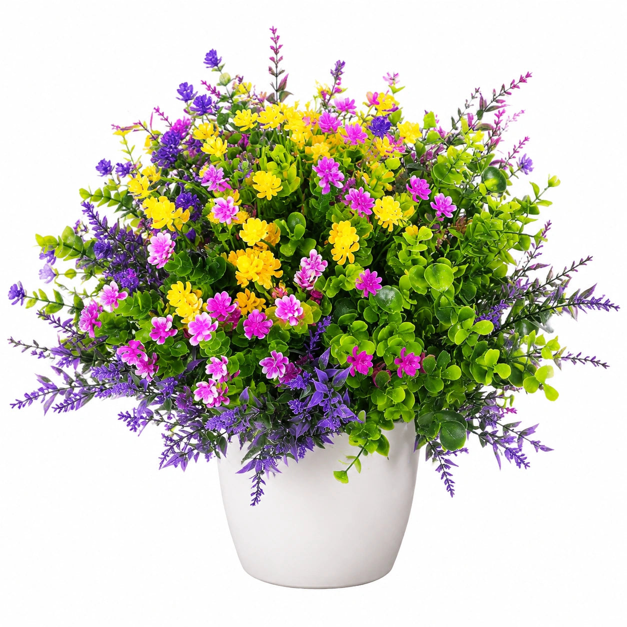 Plante artificielle en pot 45 cm en plastique vert jaune rose violet décorative