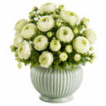 Plante artificielle en pot 55 cm fleurs blanches feuillage vert vase en céramique décoratif