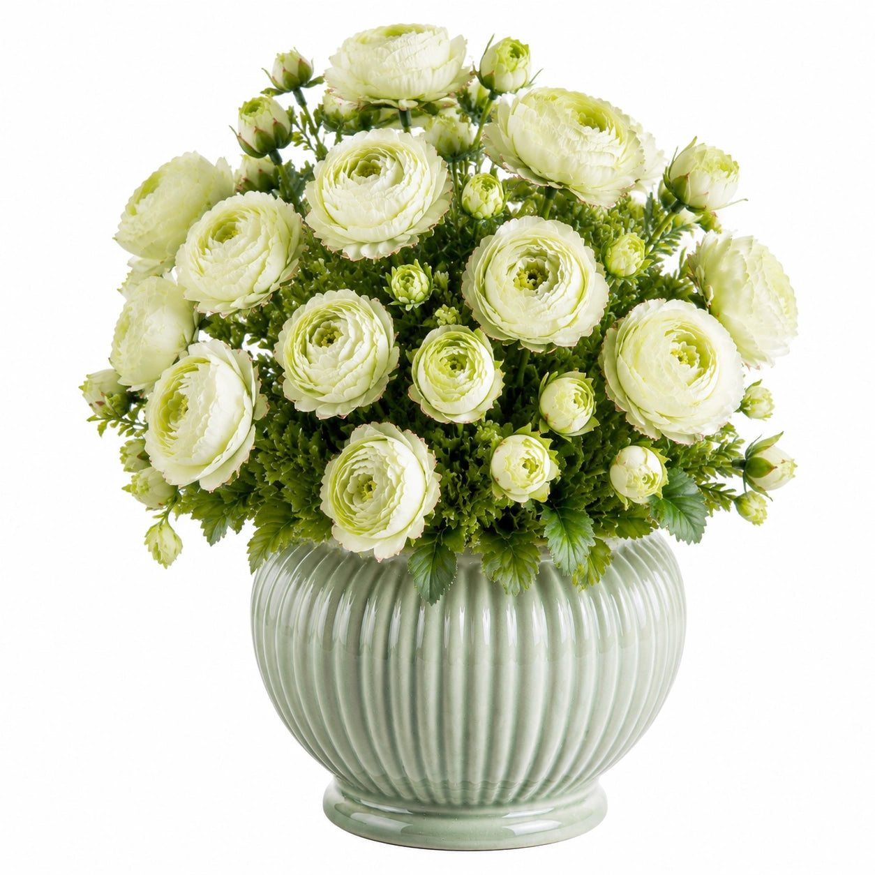 Plante artificielle en pot 55 cm fleurs blanches feuillage vert vase en céramique décoratif