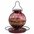 Mangeoire à oiseaux 25 x 25 x 38 cm en verre bordeaux suspendue avec plateau collecteur