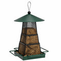 Mangeoire à oiseaux suspendue 25 x 25 x 35 cm en métal vert et noir avec toit protecteur