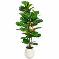 Plante artificielle Ficus lyrata 160 cm vert en polyester pour intérieur avec pot décoratif