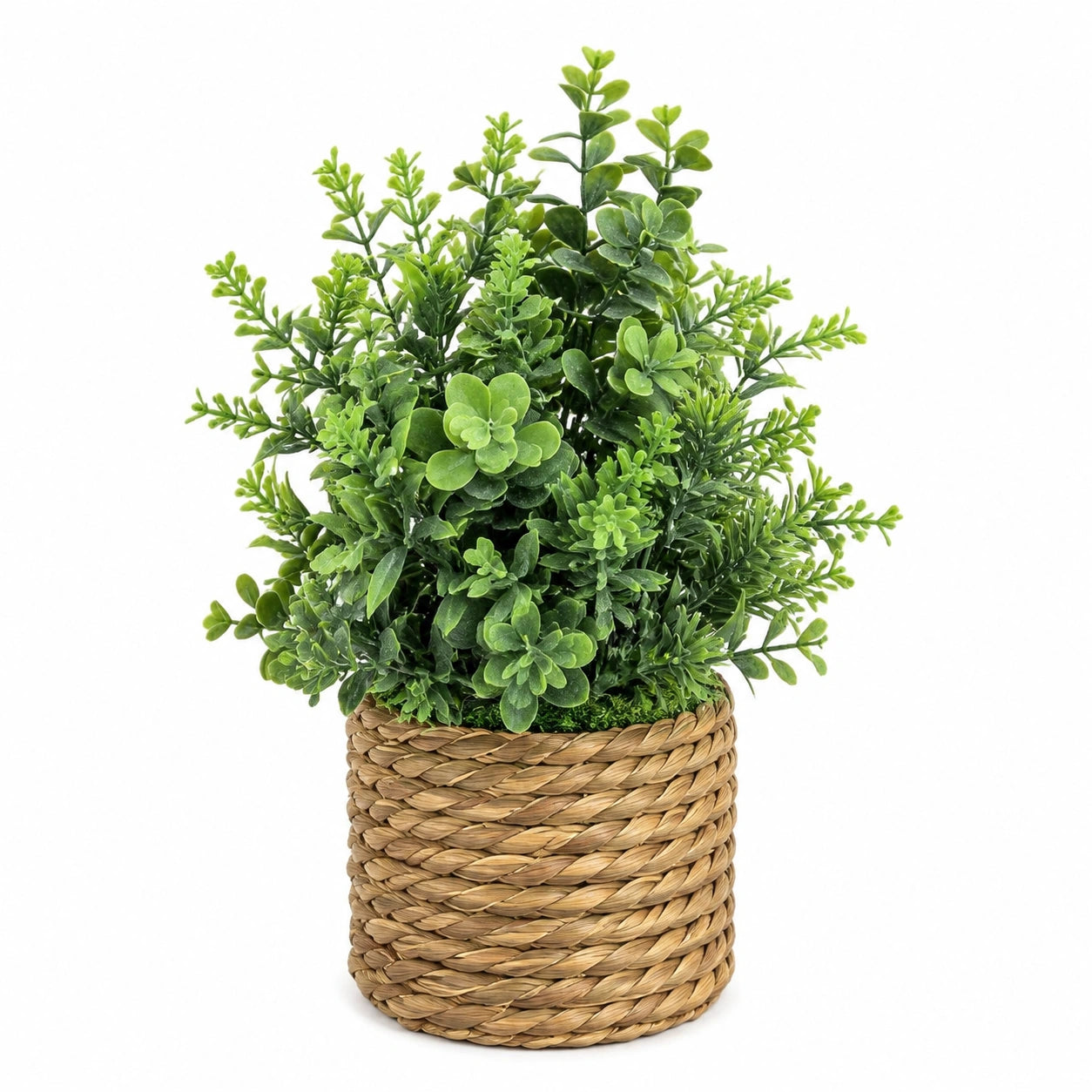 Plante artificielle en pot 35 cm feuillage vert pot tressé décoratif
